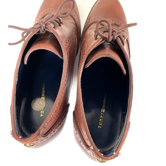 TOMMY HILFIGER Oxford Shoes Womens 10 Brown Leather Stacked Heel Brogue Academia - Picture 8 of 12